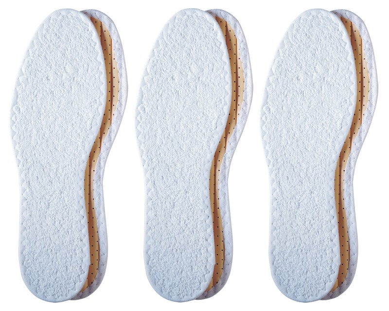 Pedag Summer Terry Cotton Sockless Insoles Barefoot Inserts Handmade in Germany Absorbs Sweat Controls Odor Wear Without Socks Washable US Men 12EU 45 White 3 Pair